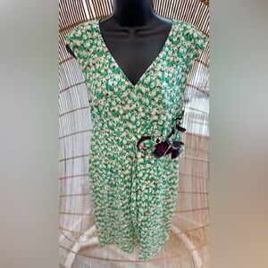 Anthropologie Moulinette Soeurs Green Silk Floral Undercurrents Tulip Dress Sz 2